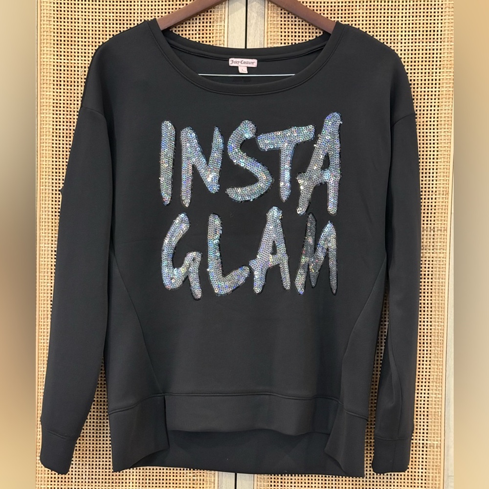 Juicy Couture Black Sweatshirt, Insta Glam, Size L, NWOT, FREE JEWELRY GIFT!